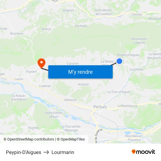 Peypin-D'Aigues to Lourmarin map