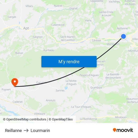 Reillanne to Lourmarin map