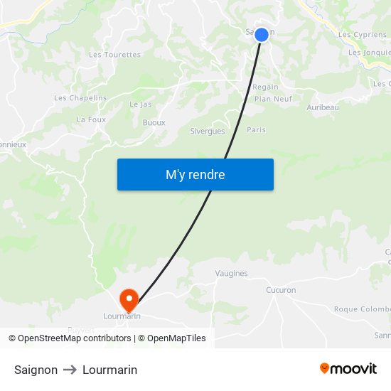 Saignon to Lourmarin map