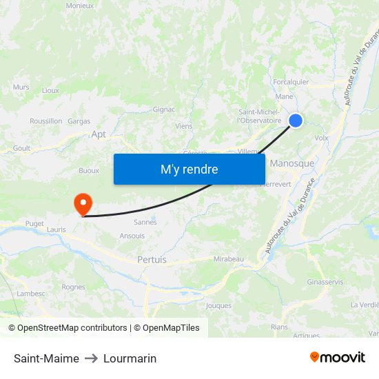 Saint-Maime to Lourmarin map