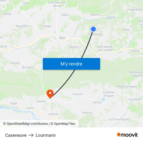 Caseneuve to Lourmarin map