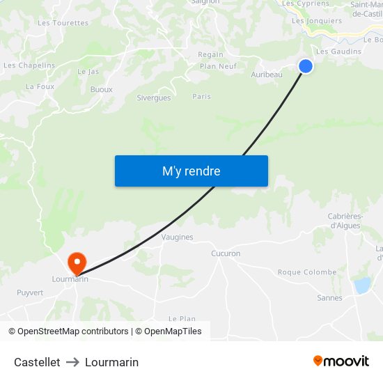 Castellet to Lourmarin map