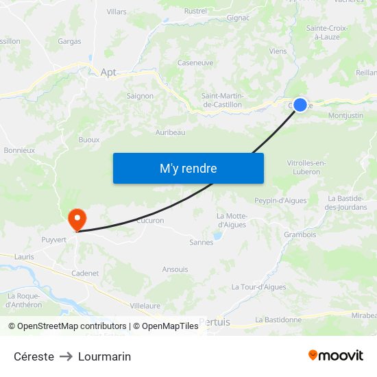 Céreste to Lourmarin map