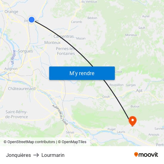 Jonquières to Lourmarin map