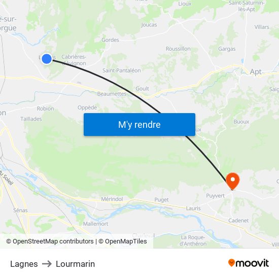 Lagnes to Lourmarin map