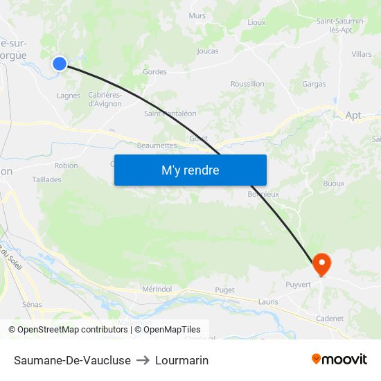 Saumane-De-Vaucluse to Lourmarin map