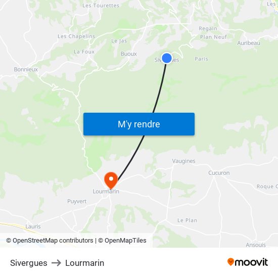 Sivergues to Lourmarin map