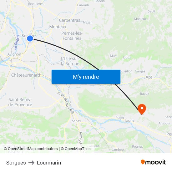 Sorgues to Lourmarin map