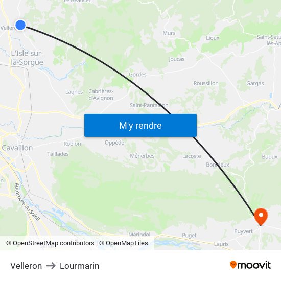 Velleron to Lourmarin map