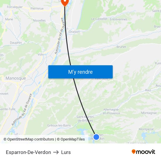 Esparron-De-Verdon to Lurs map