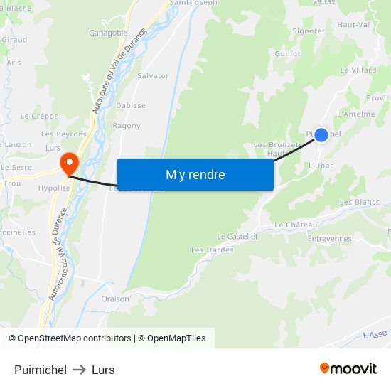 Puimichel to Lurs map