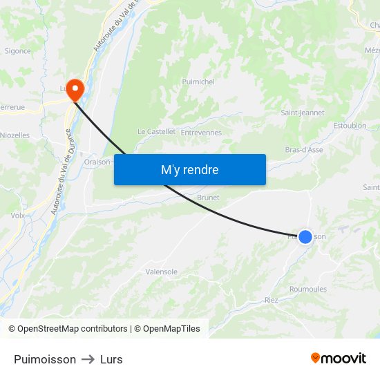 Puimoisson to Lurs map