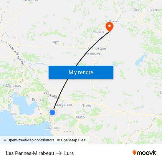 Les Pennes-Mirabeau to Lurs map