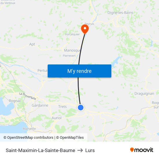 Saint-Maximin-La-Sainte-Baume to Lurs map