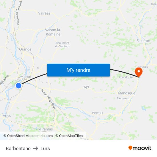 Barbentane to Lurs map