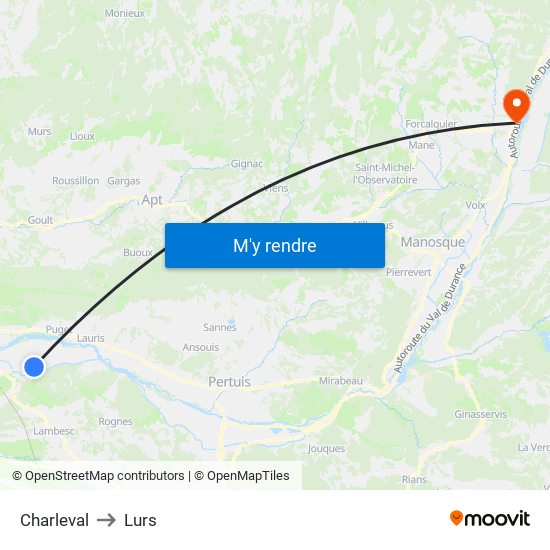 Charleval to Lurs map