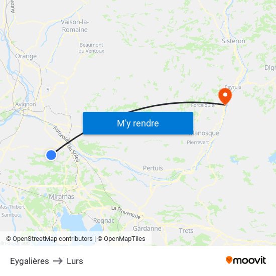 Eygalières to Lurs map