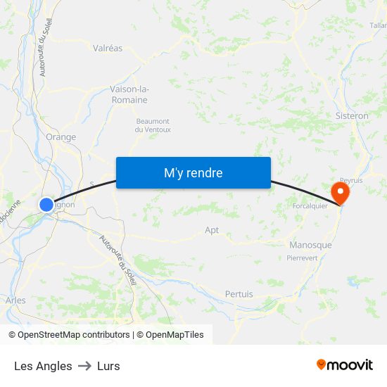 Les Angles to Lurs map