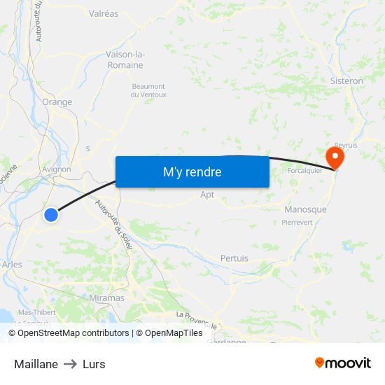 Maillane to Lurs map