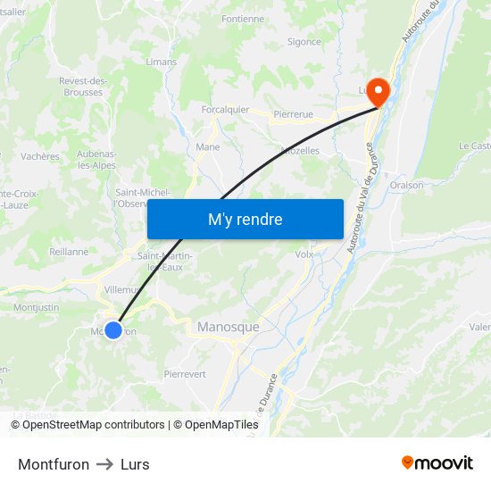 Montfuron to Lurs map