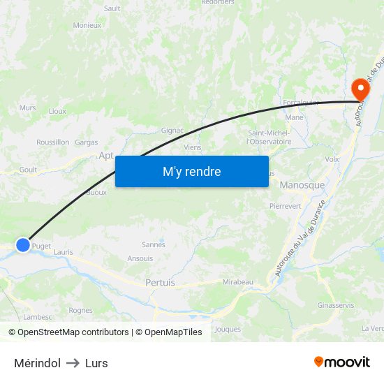 Mérindol to Lurs map