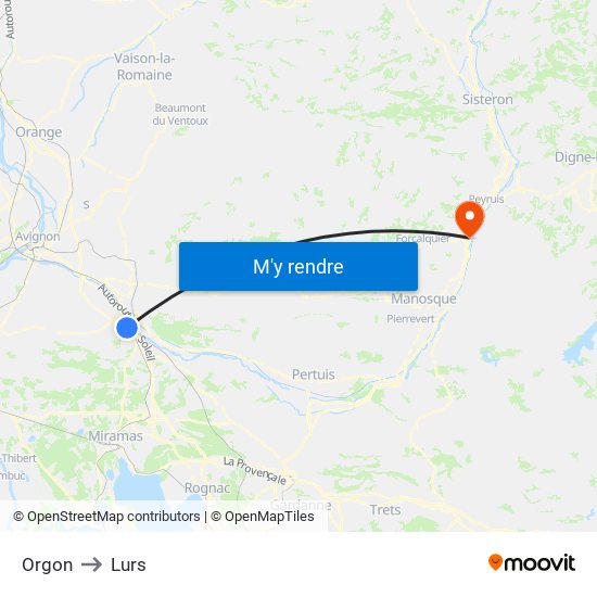 Orgon to Lurs map