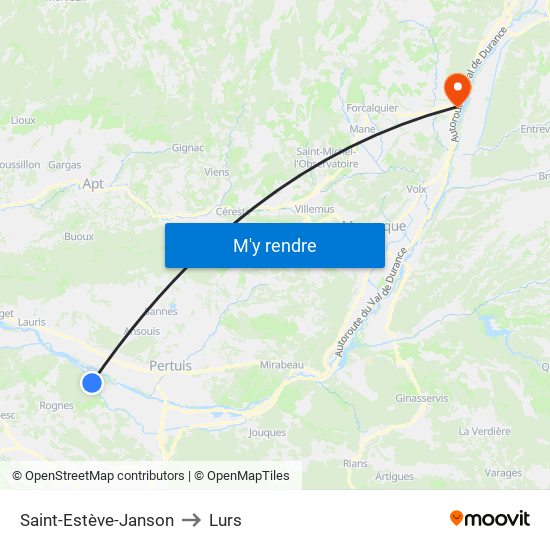 Saint-Estève-Janson to Lurs map