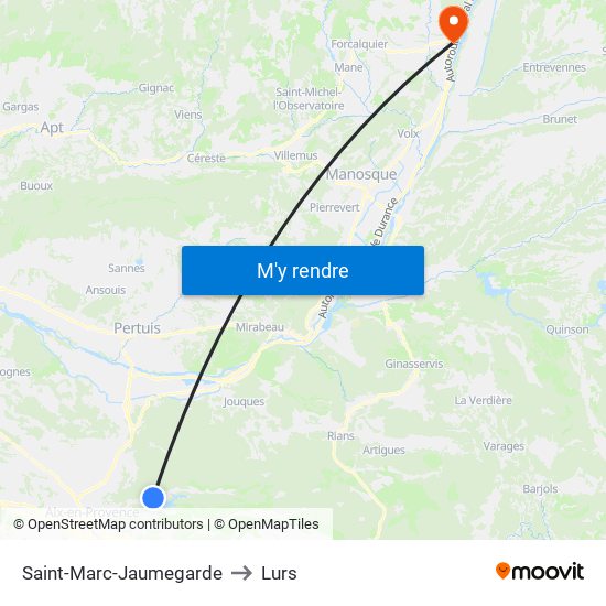 Saint-Marc-Jaumegarde to Lurs map