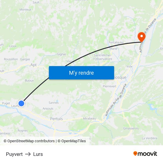 Puyvert to Lurs map