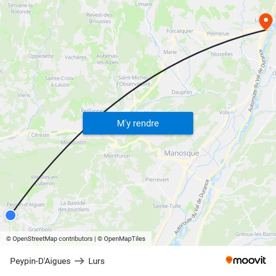 Peypin-D'Aigues to Lurs map
