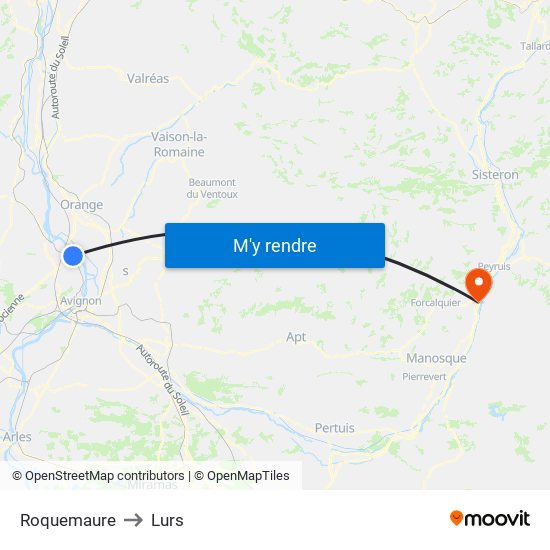 Roquemaure to Lurs map