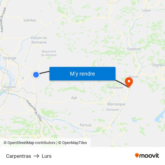Carpentras to Lurs map