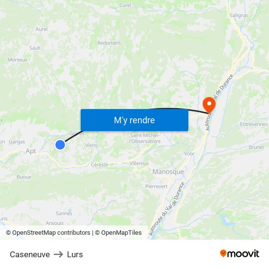 Caseneuve to Lurs map