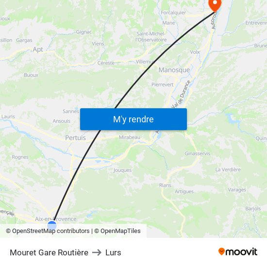 Mouret Gare Routière to Lurs map