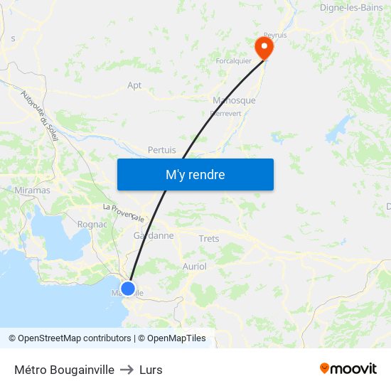 Métro Bougainville to Lurs map