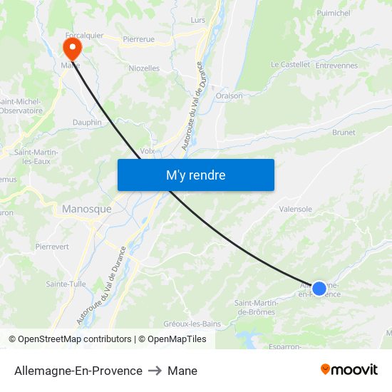 Allemagne-En-Provence to Mane map