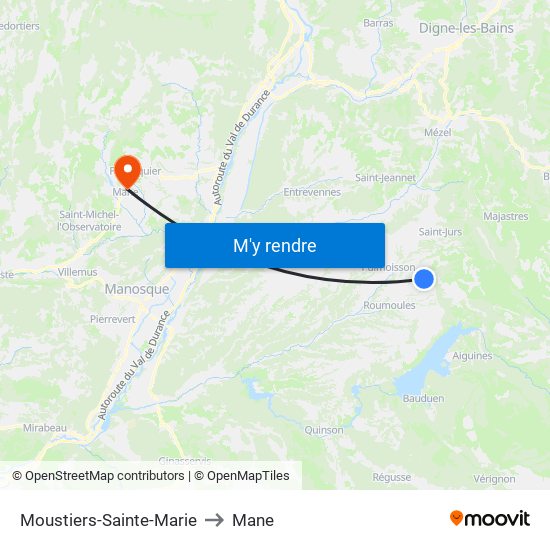 Moustiers-Sainte-Marie to Mane map