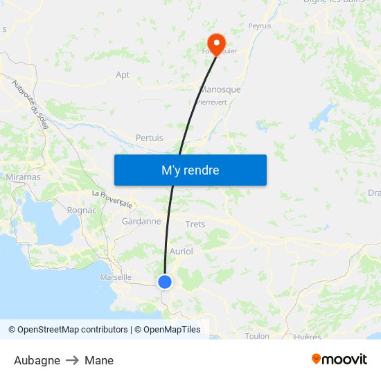 Aubagne to Mane map