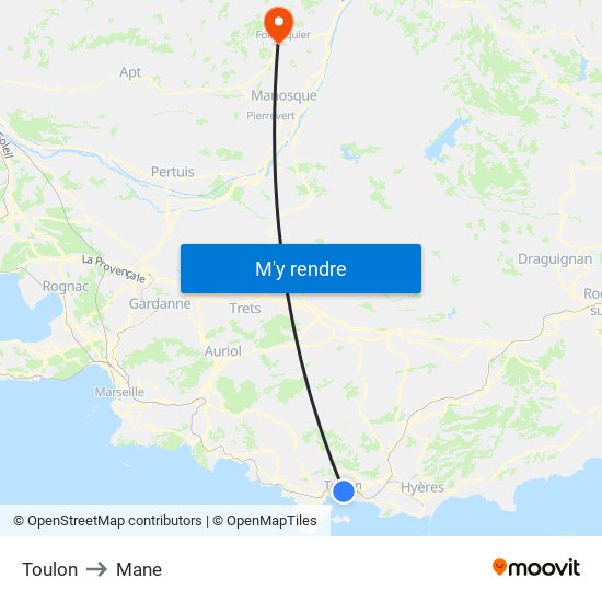 Toulon to Mane map