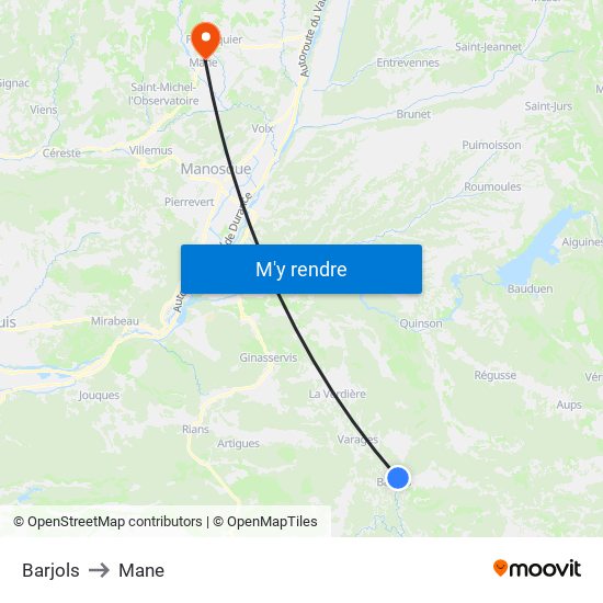 Barjols to Mane map