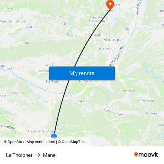 Le Tholonet to Mane map
