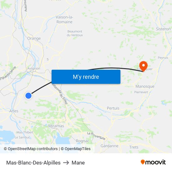 Mas-Blanc-Des-Alpilles to Mane map