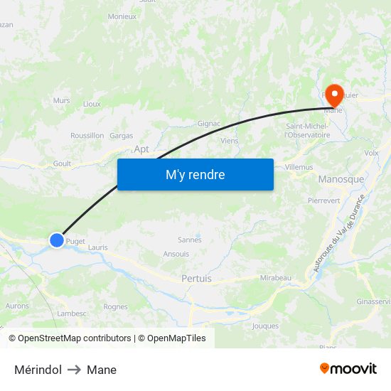 Mérindol to Mane map