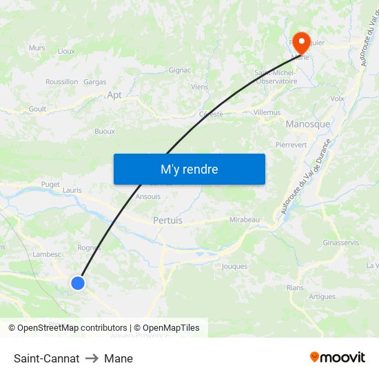 Saint-Cannat to Mane map