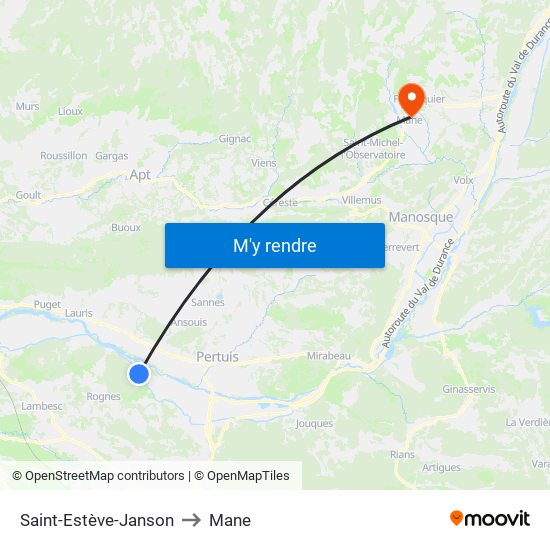 Saint-Estève-Janson to Mane map