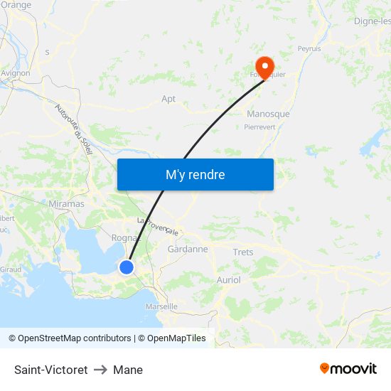 Saint-Victoret to Mane map