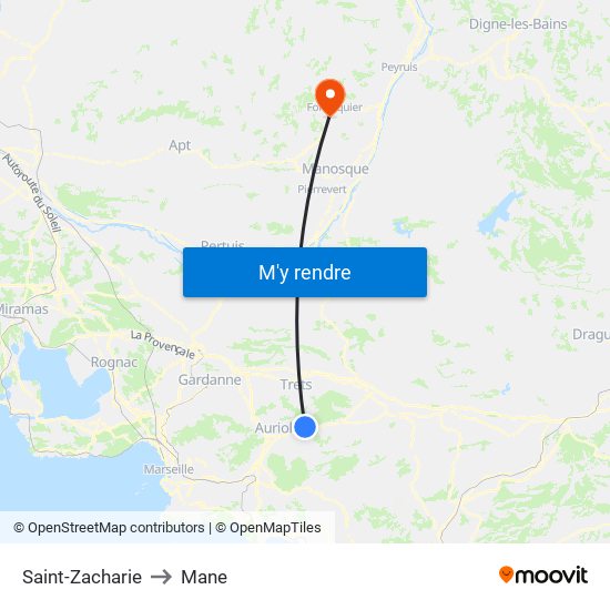 Saint-Zacharie to Mane map