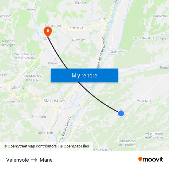 Valensole to Mane map