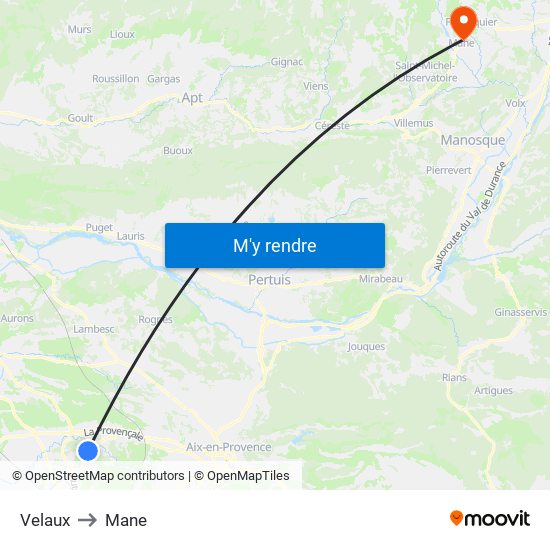 Velaux to Mane map