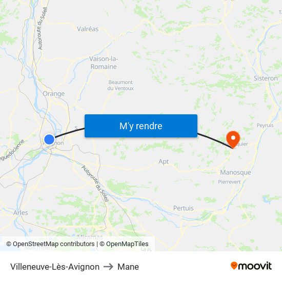 Villeneuve-Lès-Avignon to Mane map